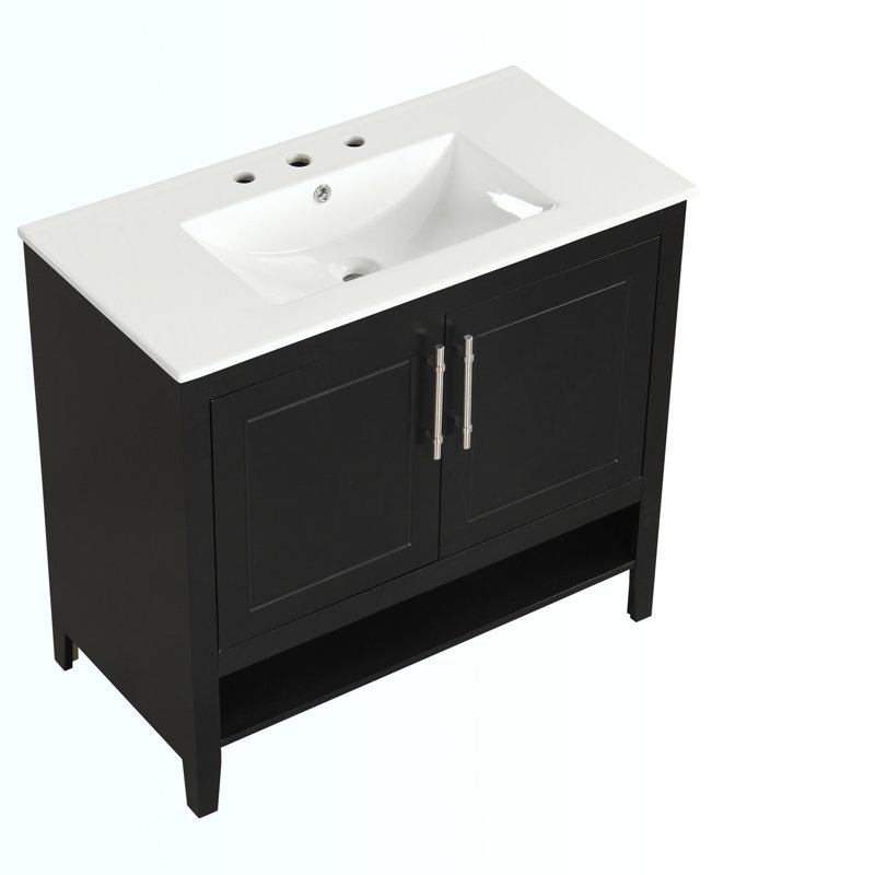 Meuble-lavabo simple 36 po avec plateau en céramique Sahas