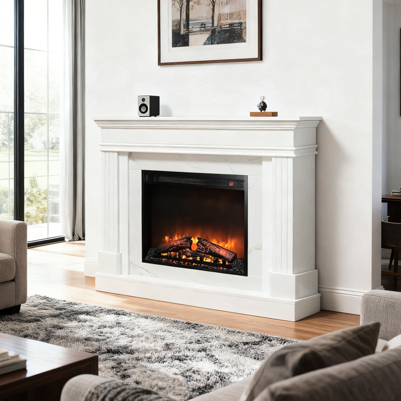 Foyer électrique de 44 po avec salon, insert remplaçable, apparence de flamme réaliste, minuterie à distance, 11 options de température, chambre de chauffage à ampoule DEL de 23 000 heures, foyer,