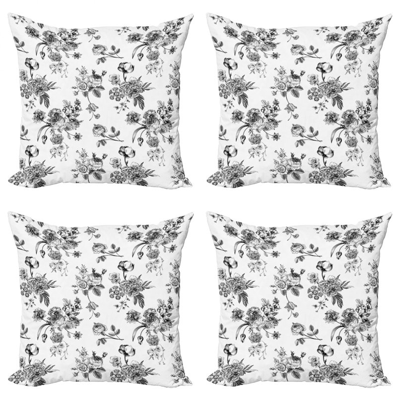 Ensemble de 4 coussins décoratifs noirs et blancs Ambesonne, 16 po x 1 po