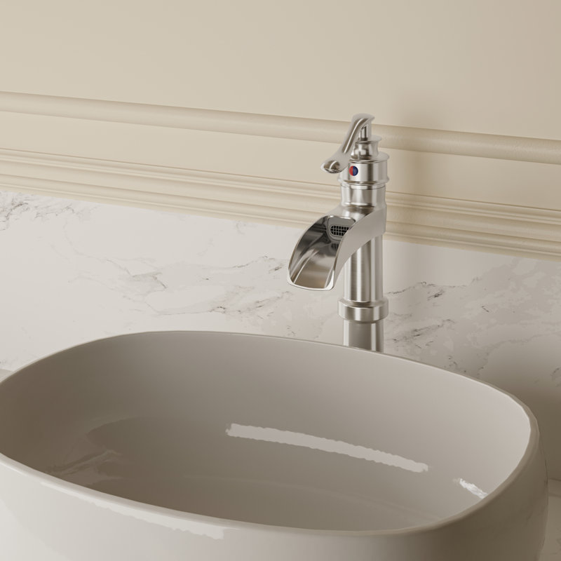 Déluge cascade en nickel brossé à un trou, poignée simple avec bonde, Nickel brossé