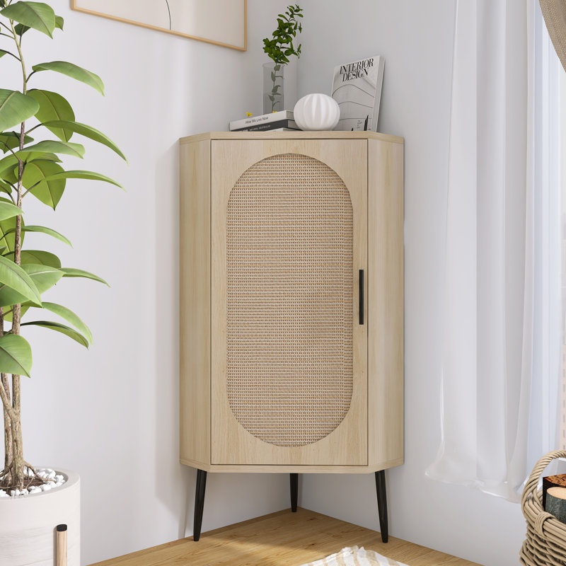 16'' MDF 1-Door Freestanding Corner Accent Cabinet For Living Room, Kitchen, Bathroom, Bedroom, Small Spaces