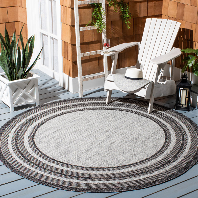Tapis tissé à la machine Chapa, Light Grey/Black, Rond 6 pi 7 po