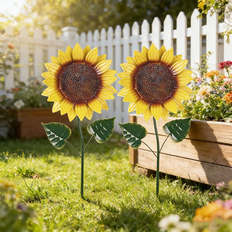 Ensemble de 2 piquets de jardin tournesol décoratifs