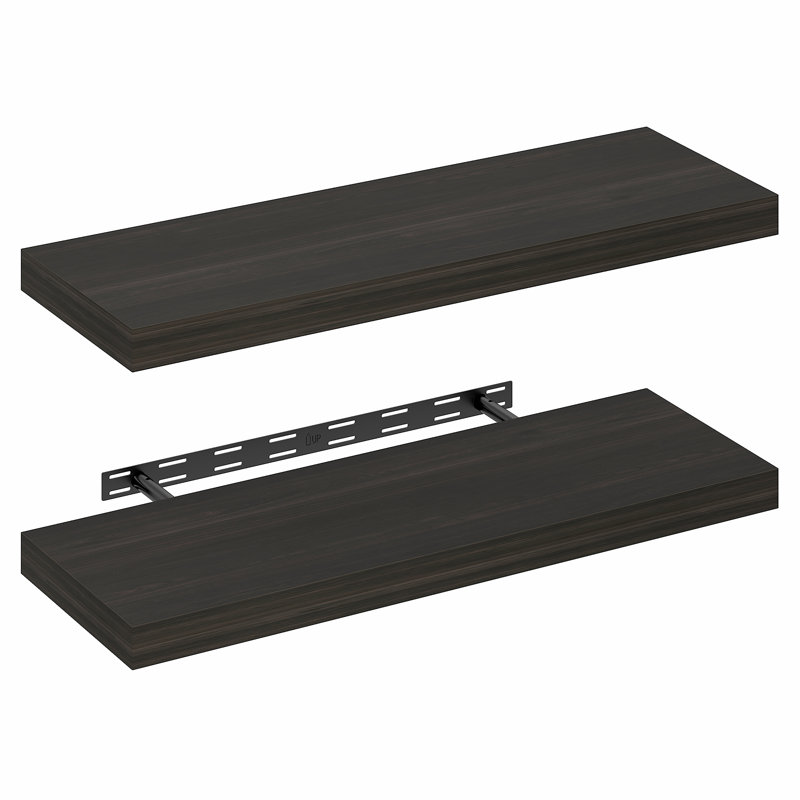 Furinno TANNA Floating Shelves for Wall Set of 2, 12 x 35 Wall Shelf, Wall Mounted Floating Shelf with Invisible Bracket, 2-in Thick Shelf, for Bathroom, Living Room, Bedroom, Home Office, Tobacco Oak