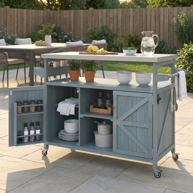 Grey Blue Outdoor Kitchen Island, Gray