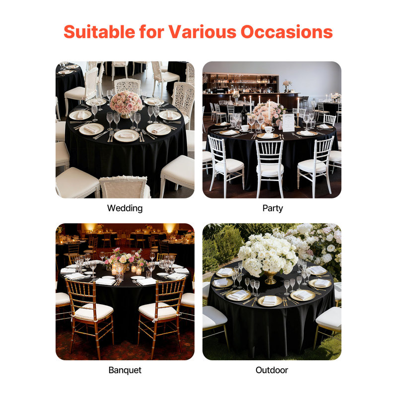 Black Round Tablecloths 6 Pack, 120 Inches in Diameter, Stain- & Wrinkle- Resistant, Machine Washable Table Clothes, Polyester Fabric Table Covers for Wedding, Party, Banquet, Formal Events