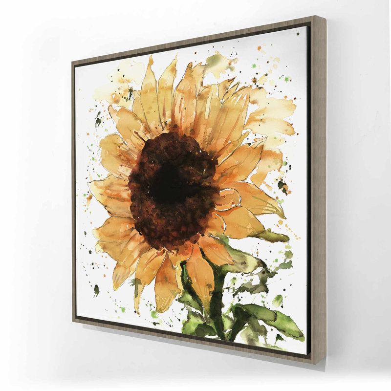 Grand tournesol - toile encadrée verte illustrative, Brun