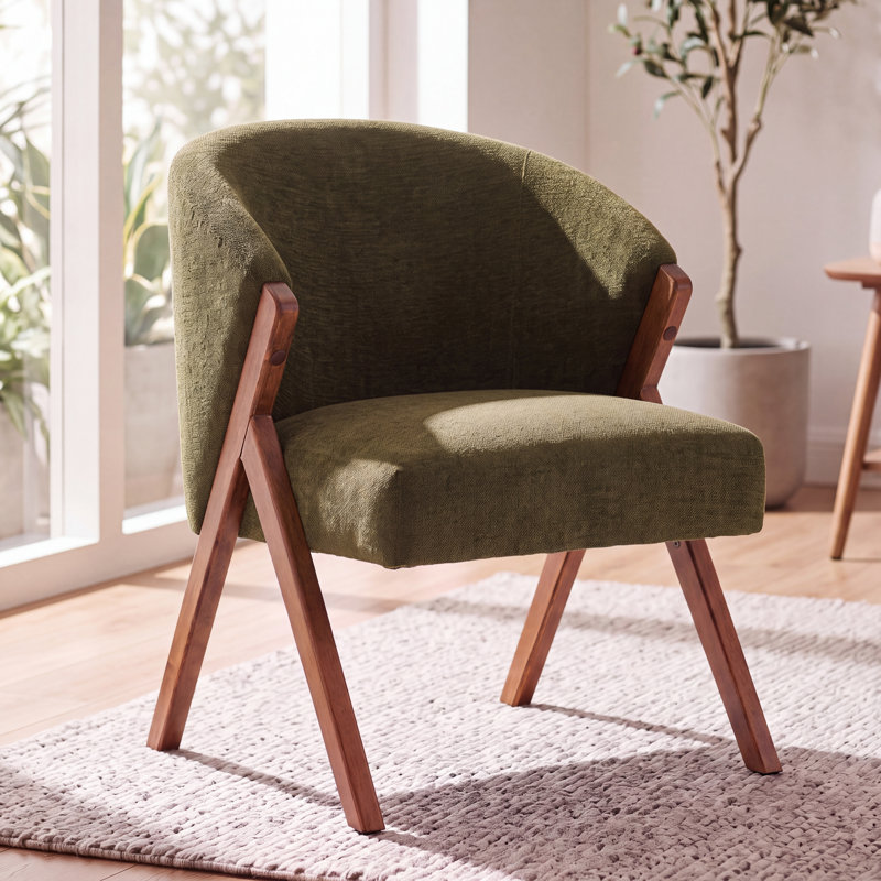 Chaises d'appoint modernes en tissu avec structure en bois massif, chaises rembourrées pour le salon ou le coin lecture, Vert