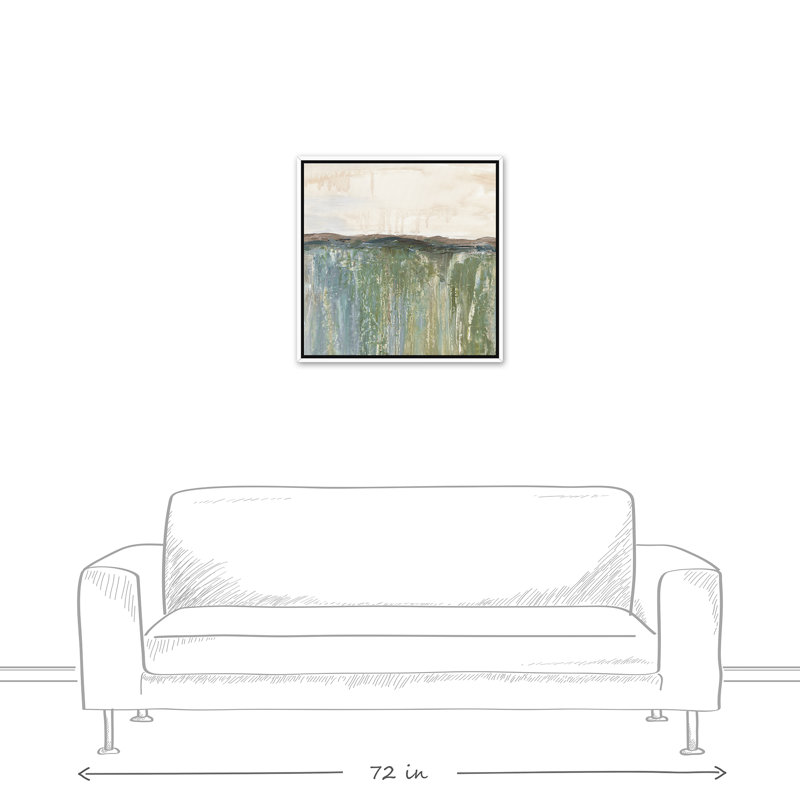 Champ d'herbe abstrait - peinture sur toile, Toile à cadre flottant blanc, H 25,75 po x l 25,75 po x P 1,75 po