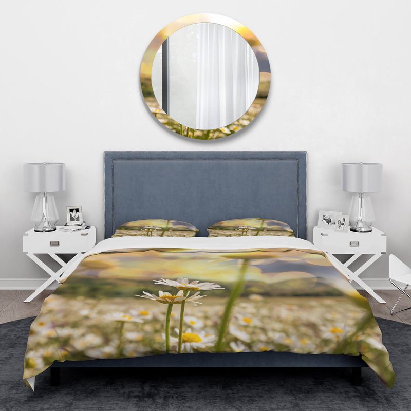 Blooming Chamomiles Flowers - Ensemble de housse de couette paysage - Microfibre de polyester