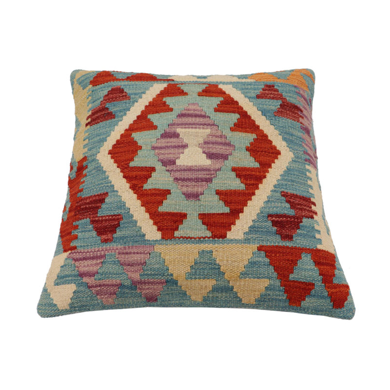 Coussin rustique en kilim tissé à la main rustique Shaw, H 20 po x l 20 po, Bleu / Rouge / Beige