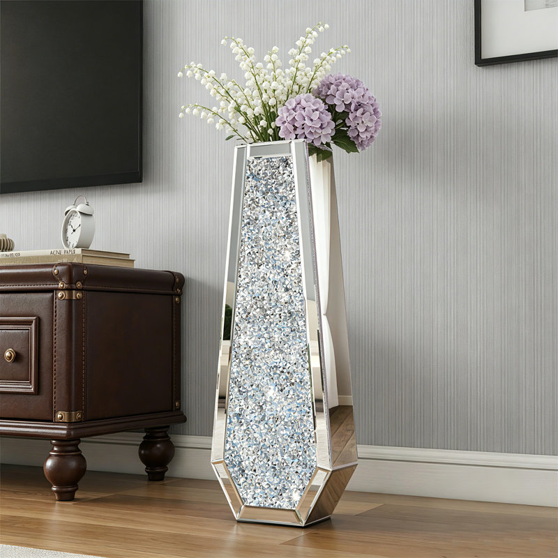 Ankaj Glass Flower Tall Vase Crystal Room Decor, 76cm H X 27cm W X 13.5cm D, Silver