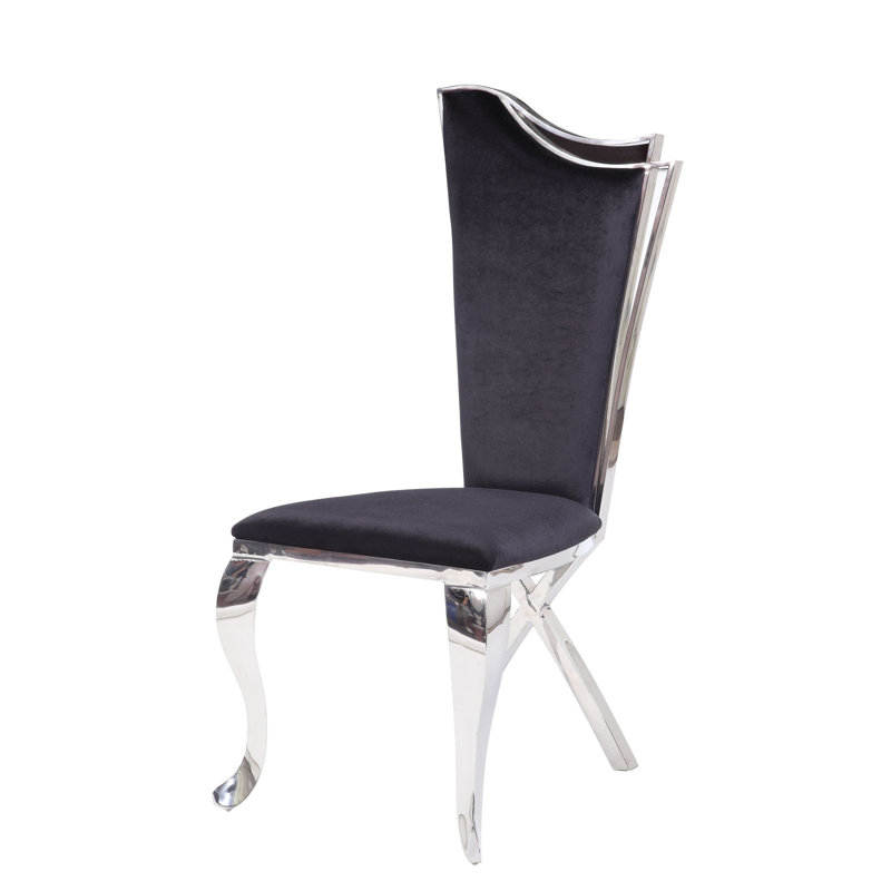 Ensemble de 2 chaises d'appoint en tissu cyren noir et acier inoxydable