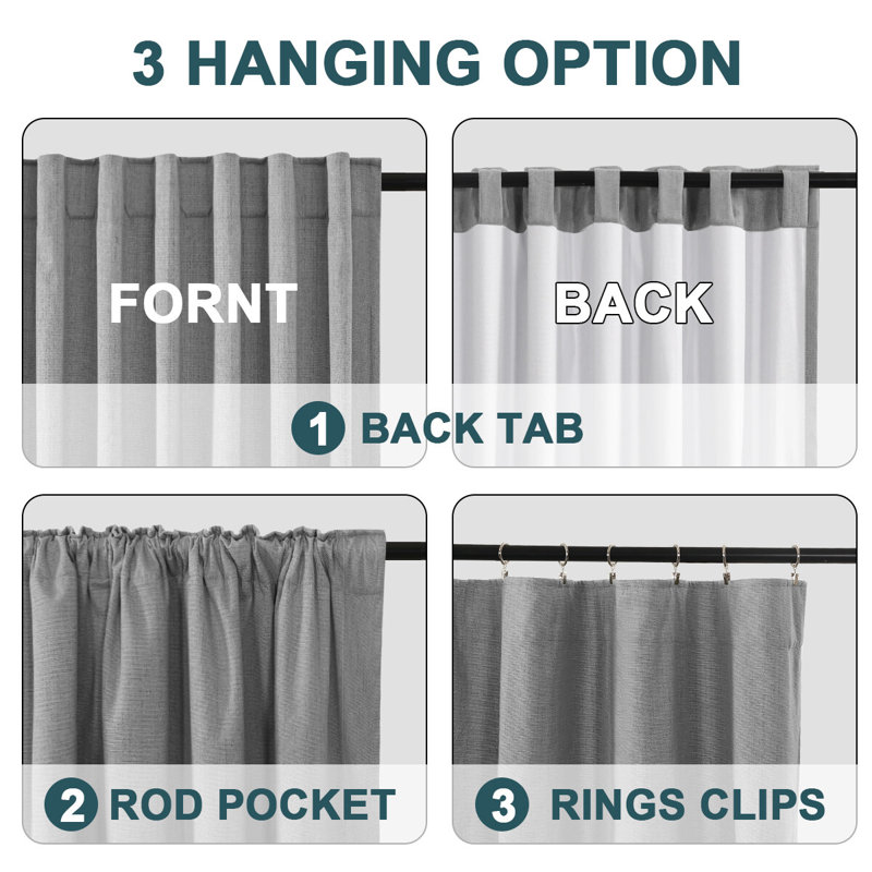 Premium Chenille Linen Textured 100% Blackout Curtains Thermal Insulated for Living Room Back Tab/Rod Pocket Bedroom Draperies 2 Panels