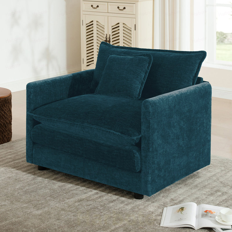 Fauteuil de lecture rembourré Comfy, Chenille-Blue