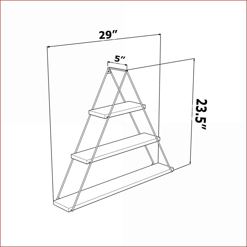 Wall Shelf Rustic Metal Triangle Oak/Mustard Yellow Wall Mounted for Books | Oak | Solid Wood, Oak