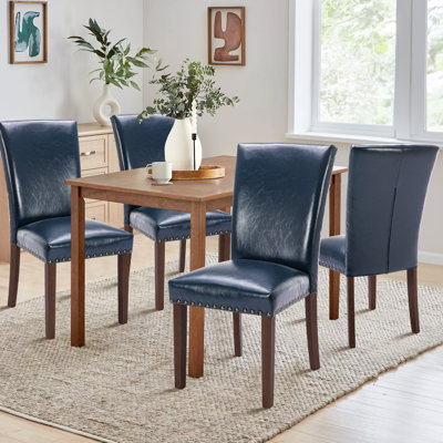 Nailhead Trim Leather Upholstered Side Chair Wood Dining Chair (Set of 4) by Lark Manor