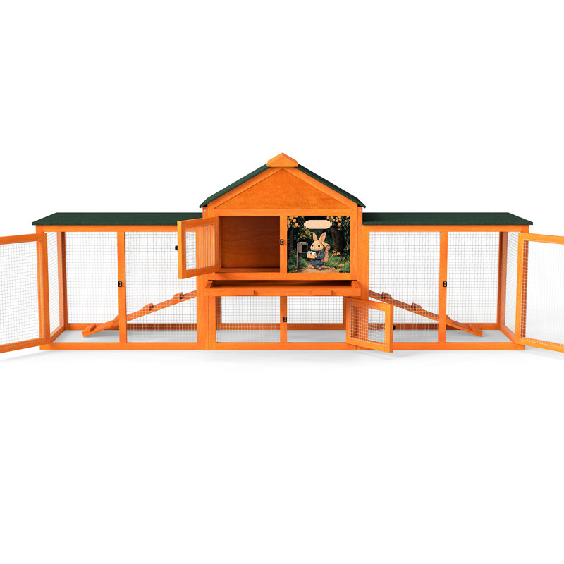 Lapin orange avec aire de repos, 2 espaces de jeu, poignées, rampes, plateau amovible et protection imperméable pour une installation intérieure ou extérieure Grand espace confortable, aires de jeu, nettoyage