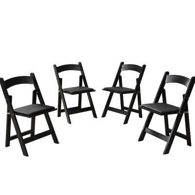 4 pièces de chaise pliante - bois massif, coussin noir, solide et facile à plier, pour la cuisine, occasions spéciales, bois confortable noir, aucune installation nécessaire, idéal pour la salle à manger, les événements