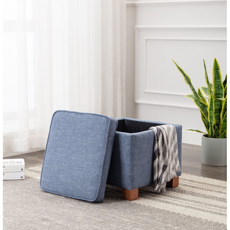 Borowski Upholstered Ottoman, Blue, Light Brown
