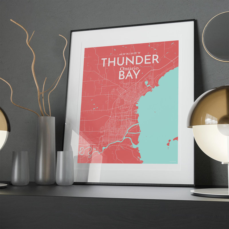 Thunder Bay City Map, impression, Rose / bleu pastel, H 20 po x l 16 po