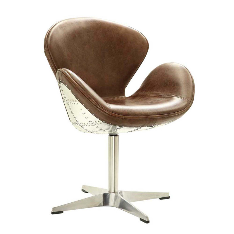 Fauteuil d'appoint Brancaster avec pivot, cuir fleur rétro brun et aluminium