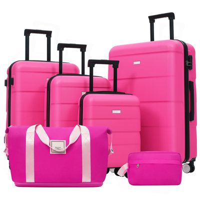 Hardshell Luggage Sets 6 Piece With 2 Bags,Carry On Suitcase With Handle Password Lock Double Spinner Wheels, Lightweight 16"+20"+24"+28" Luggages