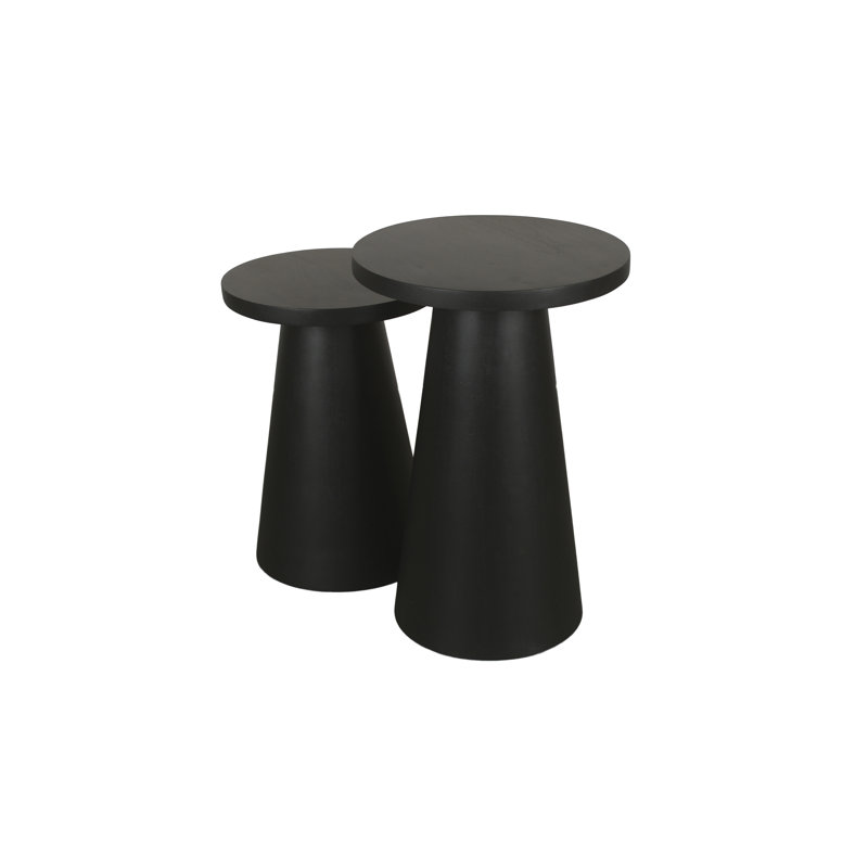 Tam Solid Wood Side Table Set, Black