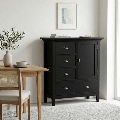 Redmond 39"W Solid Wood Transitional Medium Storage Cabinet with 4 Drawers, Adjustable Shelf and Antique Brass Hardware