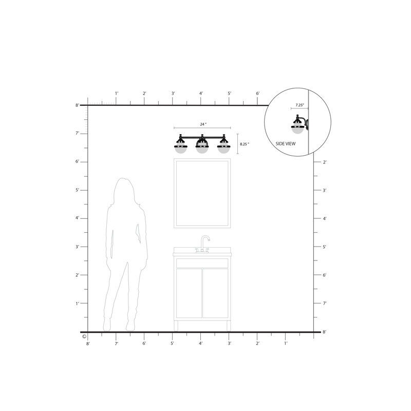 Éclairage pour meuble-lavabo à intensité variable Aseret, Bronze vieilli, H 8,25 po x l 24 po x P 7,25 po, 3 Lights