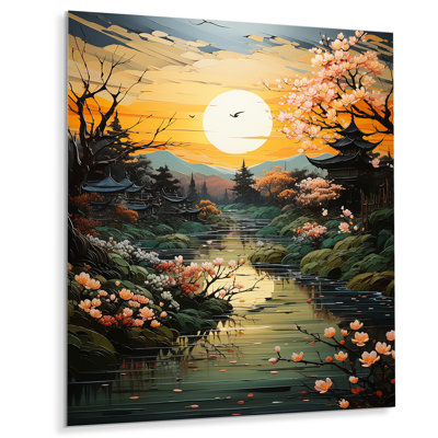 Asian Art Jade Palace Landscape II - Décoration murale asiatique en métal