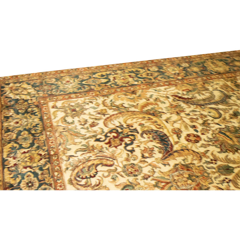 Tapis crème et bleu noué à la main de haute qualité