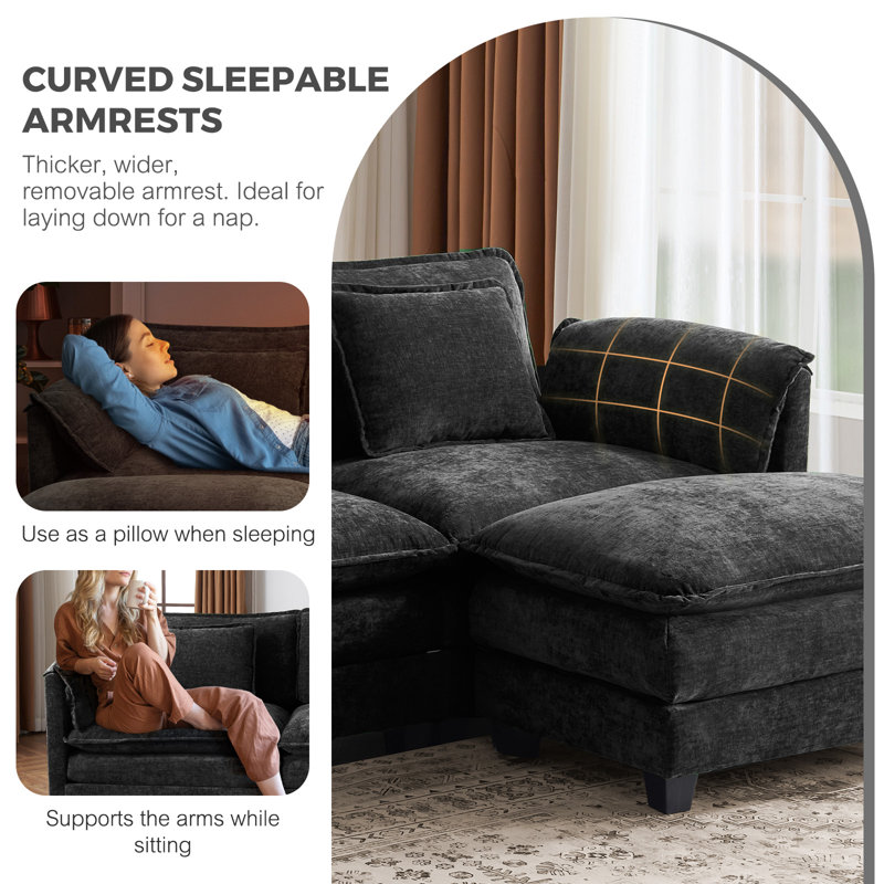 4-Piece 115'' L-Shape Sectional Sofa with Ottoman