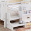 Lit double pleine grandeur pour enfant avec bibliothèque de rangement, tiroirs, escaliers et garde-corps, lit plateforme en bois massif, sans sommier, blanc-133338820-133338819