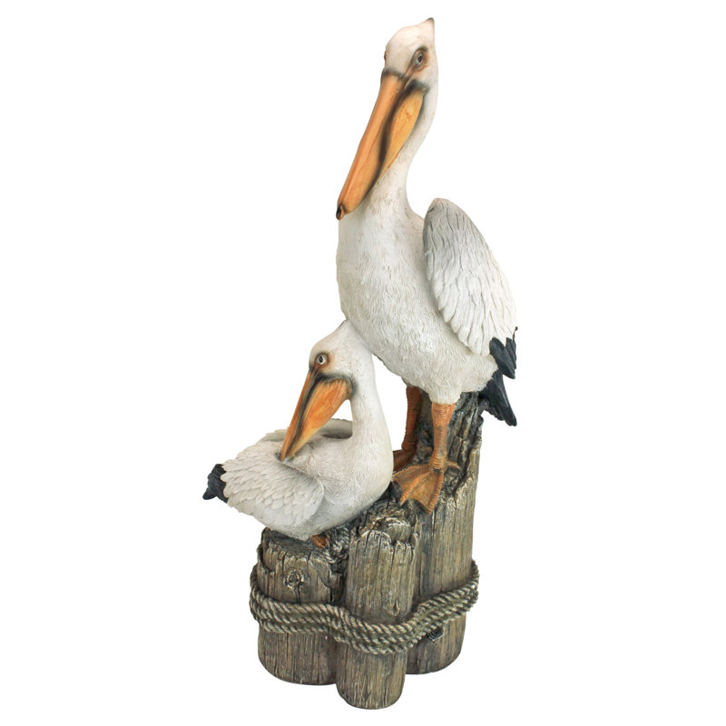 Coastal Pelican Pair on Faux Wood Pilings Statue