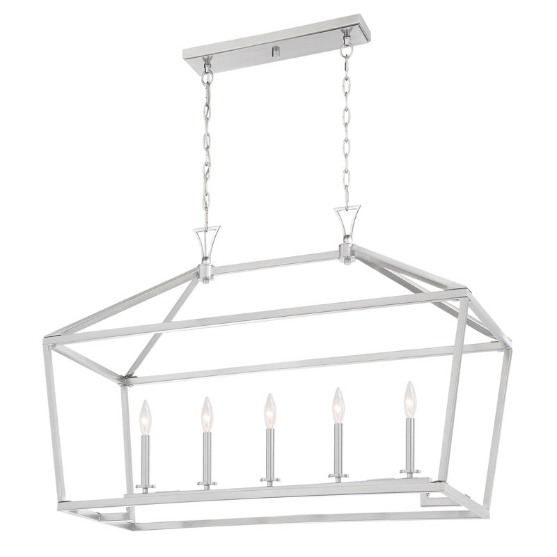 Luminaire suspendu linéaire à 5 lumières pour îlot de cuisine Hastings, Nickel satiné, H 26,5 po x l 54 po x P 18 po