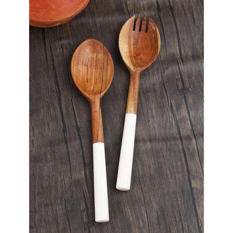 Ensemble à salade en résine et bois, Blanc