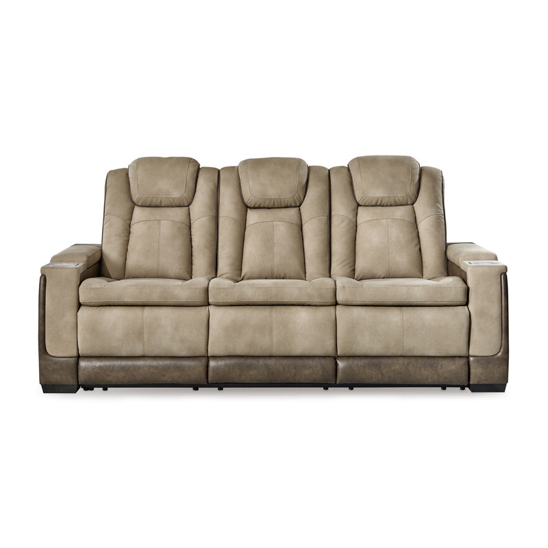 86'' Faux Leather Power Reclining Sofa, Sand Faux Leather, Brown/Beige