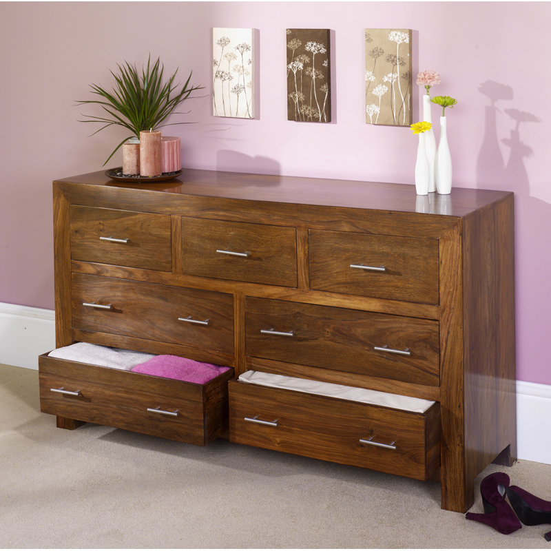 Wildomar Solid Wood 140cm W 7 - Drawer Chest of Drawers