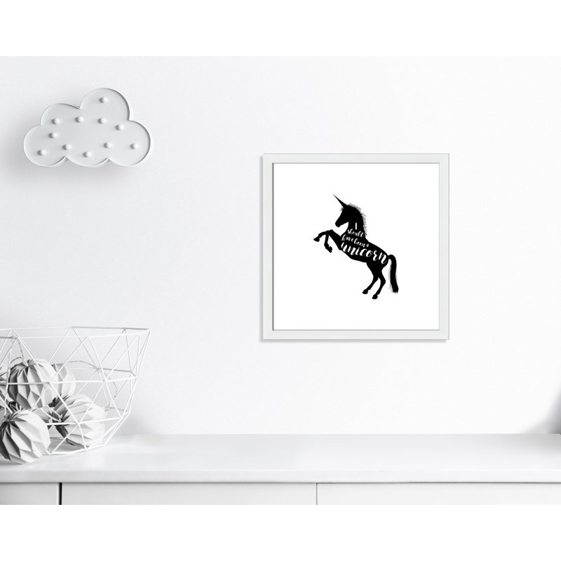 «Aurait dû être une licorne», art encadré, H 22,5 po x l 22,5 po x P 0,63 po, Cadre blanc