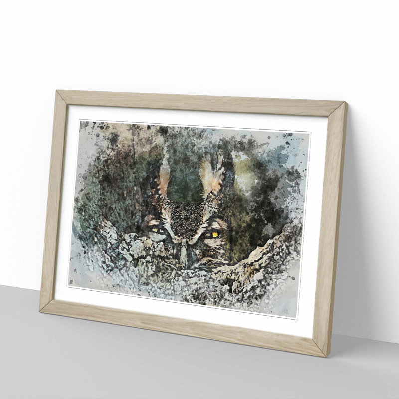 Long-Eared Owl in Abstract - Picture Frame Painting Print, Oak Framed, 27cm H x 36cm W x 2cm D