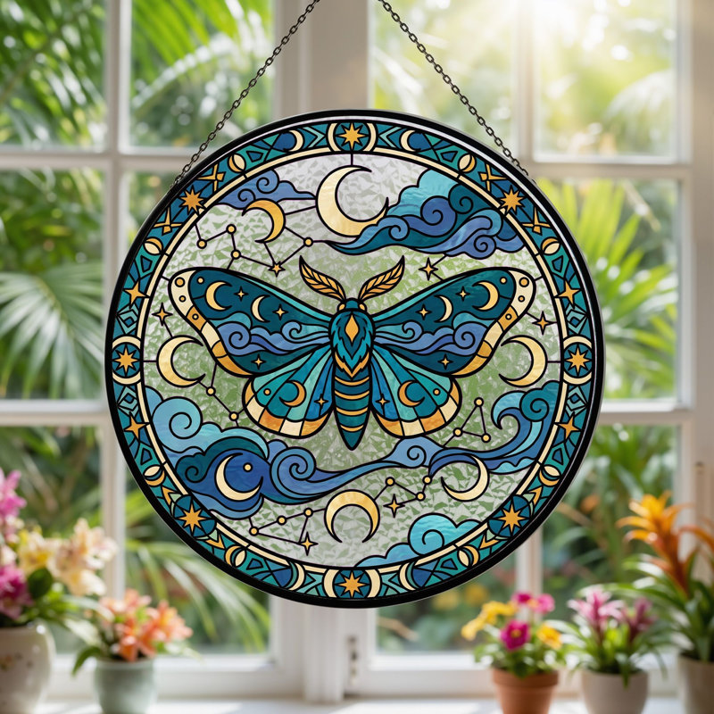 Vitrail Mystic Moth, vitrail, 7,8 heures, H 7,8 po