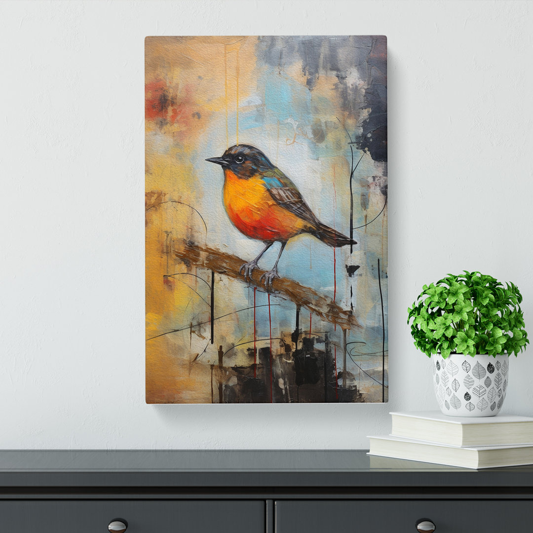 Robin Bird Abstract - Wrapped Canvas