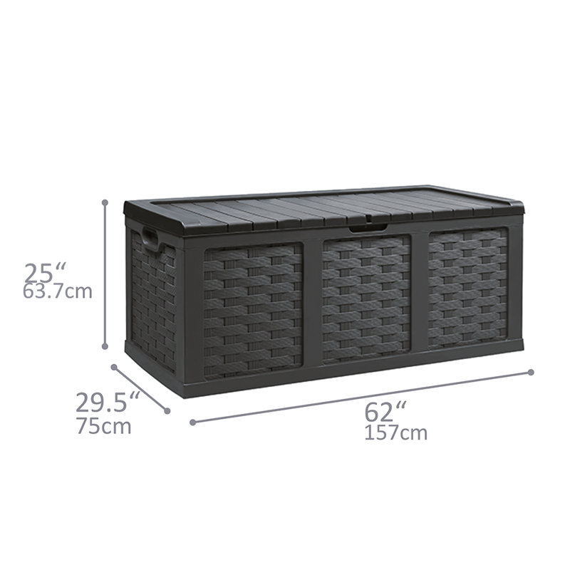 Black Wicker Plastic Lockable Deck Box with Wheels