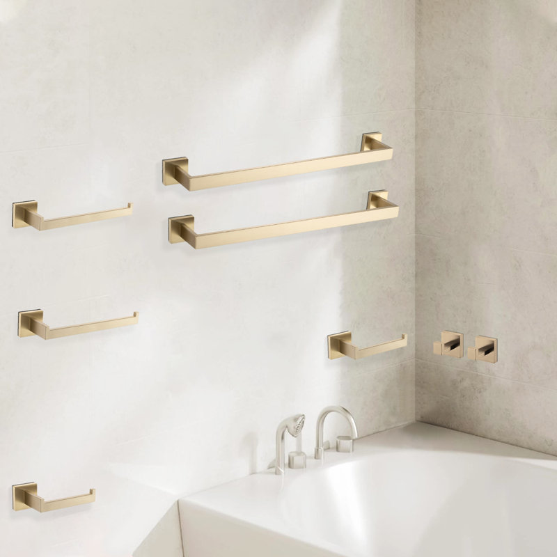 Ensemble de quincaillerie de salle de bain en acier inoxydable 8 pièces avec quincaillerie de fixation, Or brossé