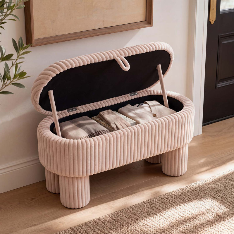 Banc coffre ottoman moderne en velours côtelé avec compartiment caché spacieux, idéal pour le salon, la chambre à coucher et l'entrée.