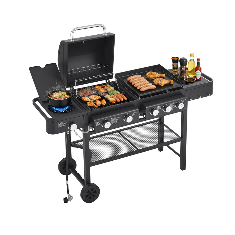 Barbecue au gaz 3-en-1 Brisa moderne avec six brûleurs et rangement intégré