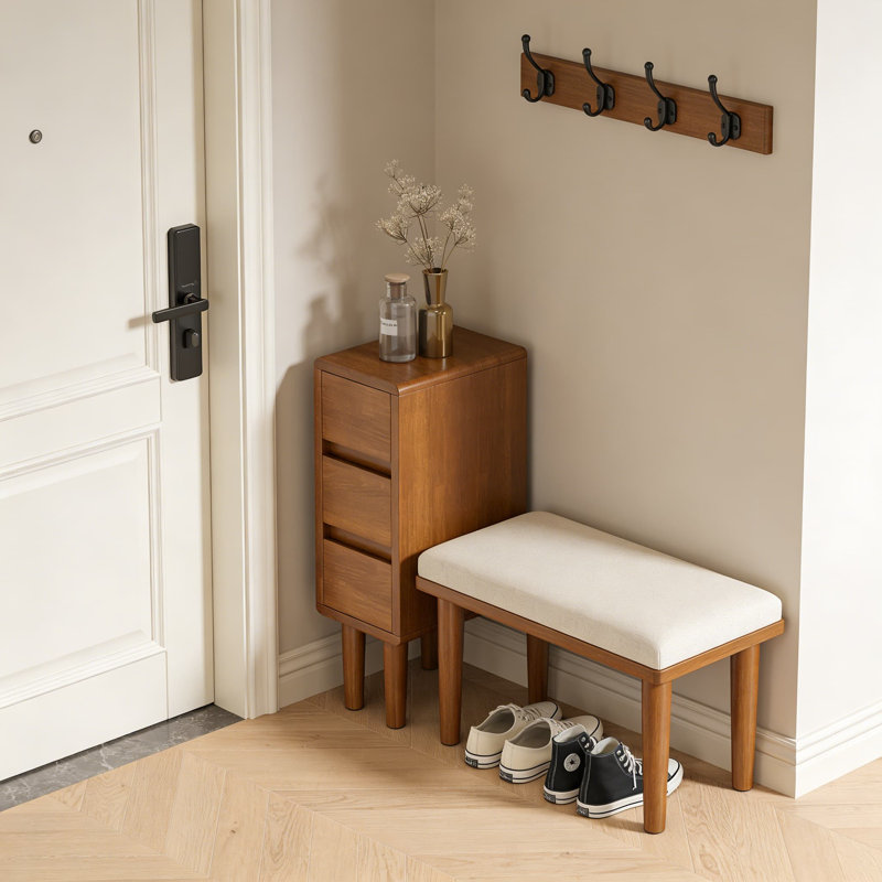 Table de chevet étroite en bois massif avec 3 tiroirs, table de chevet étroite de style Mid-Century pour les petits espaces, table de bout robuste pour la chambre à coucher, le salon ou le bureau