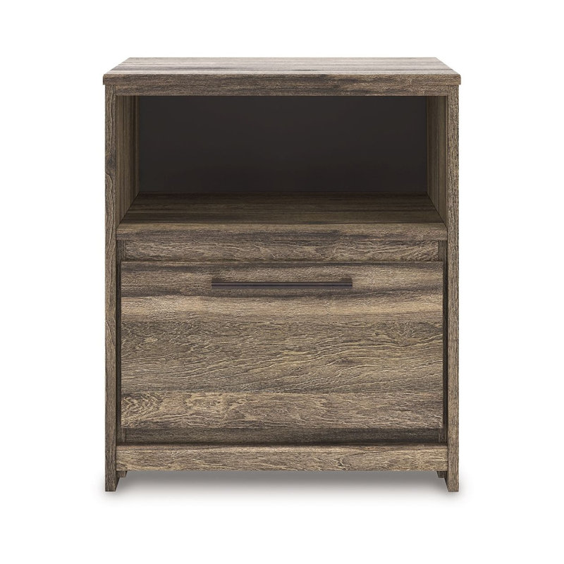 Eli Nightstand, 1 Drawer With Gunmetal Pull, Open Cubby, Rustic Brown