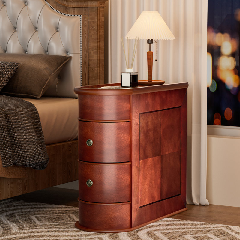 Solid Wood End Table,Narrow Side Table With 2 Drawers